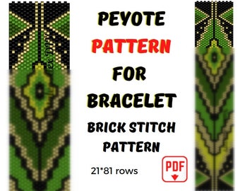 Peyote Pattern Bracelet Native American Ethnic Seed Bead Ladder stitch Cuff Bookmark Miyuki Delica digital pdf