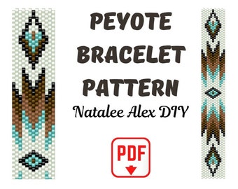 Peyote Pattern Bracelet Native American Style Indian Ethnic Seed Bead Ladder stitch Cuff Bookmark Miyuki Delica digital pdf