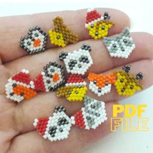 Little Bead charms for bracelet set 12 tiny animals Brick Stitch earrings pattern Fox, Raccoon, Bear, Penguin, Panda, Reindeer Digital file
