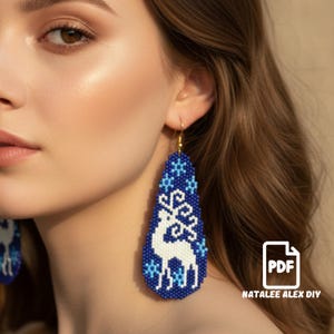 Brick Stitch Earrings Teardrop Pattern Reindeer Seed Bead Christmas earring bead Ladder stitch Miyuki Delica PDF Peyote tutorial digital