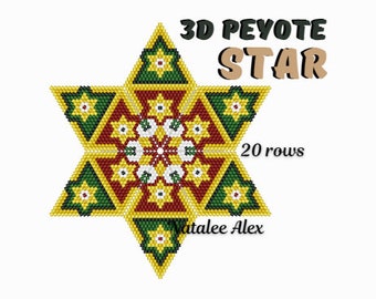 3D Peyote Star Beading Pattern Romb hexagonal PDF pattern Christmas decor Full tutorial for beginners