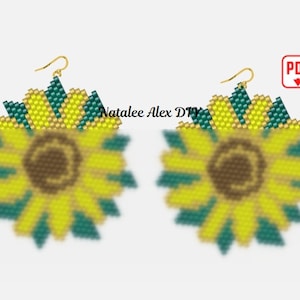 Brick Stitch Earring Pattern Sunflower pendant Autumn Flower necklace Seed Bead Ladder stitch Miyuki Delica Beaded jewelry PDF digital