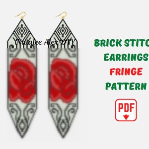 Brick Stitch Earring Pattern Fringe Rose Earrings Seed Bead Miyuki Delica Beaded Pattern Digital PDF file