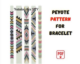 Peyote Pattern Bracelet Native American Style Indian Ethnic Seed Bead Ladder stitch Cuff Bookmark Miyuki Delica digital pdf