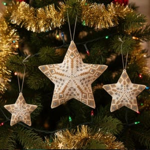 Trio de padrões de miçangas em estrela peyote 3D, floco de neve de inverno (PDF)