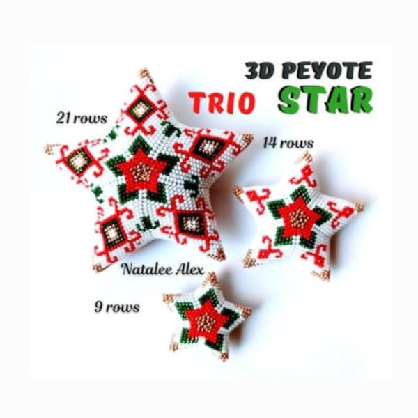 3D Peyote Stern Perlenmuster PDF Trio Schneeflocke Winteranleitung Weihnachtsdeko Vollständiges Tutorial für Anfänger