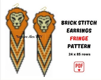 Brick Stitch earrings pattern Fringe Lion seed bead earrings Beading pattern Digital file pdf