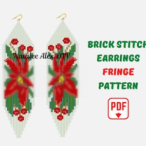 Brick Stitch Earring Pattern Fringe Poinsettia Earrings Seed Bead Miyuki Delica Beaded Pattern Digital PDF file
