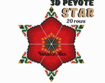 3D Peyote Star Beading Pattern Poppy hexagonal Amapola PDF pattern Christmas decor Full tutorial for beginners