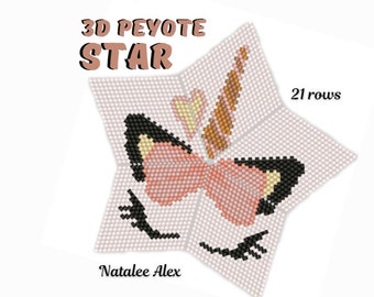 3D Peyote Star Beading Pattern Cute Sleeping Unicorn + Full tutorial for beginners PDF