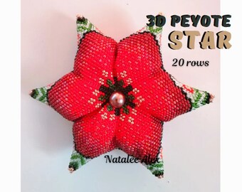 3D Peyote Star Beading Pattern hexagonal Amapola Poppy PDF pattern Christmas decor Full tutorial for beginners