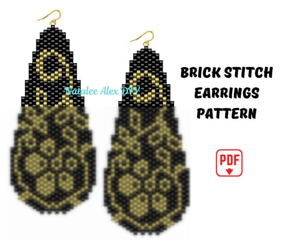 Brick Stitch Earrings Pattern Teardrop Seed Bead Ladder stitch Miyuki  Delica PDF Peyote tutorial digital