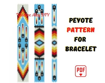 Peyote Pattern Bracelet Native American Style Set 3 Indian Ethnic Seed Bead Ladder stitch Cuff Bookmark Miyuki Delica digital pdf