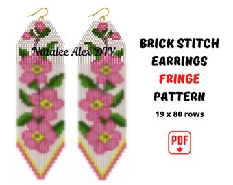 Brick Stitch earrings pattern Fringe Floral seed bead Flower earrings Beading pattern Digital file pdf