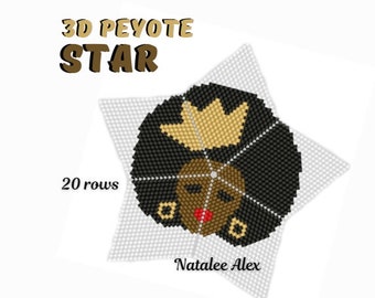 3D Peyote Star Beading Pattern African Woman Queen + Bonus Earrings Pattern + Full tutorial for beginners PDF