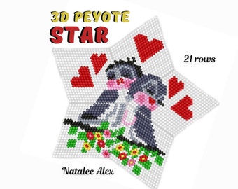 3D Peyote Star Beading Pattern Cute Birds in love + Full tutorial for beginners PDF