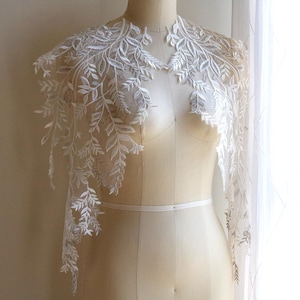 2130 Silber Weiß Spitzen Applikation, Blätter Spitze für Brautkleid, Großes Spitzen Gespiegeltes Paar, Cape Spitze, Hochzeitskleid Jacke Spitzen Applikation