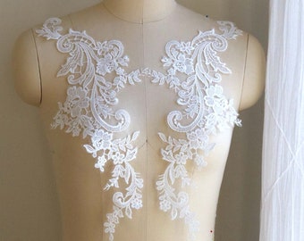 Venice Lace Applique A174-f Gray Lace Applique Mirrored Pair Lace Applique Costume Lace Applique Lace Applique Trim Gray