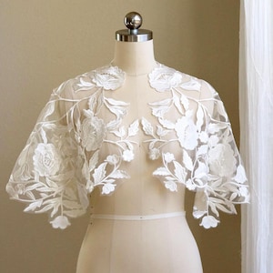 2281 Pair BRIDAL JACKET Lace Applique Off White Embroidered Floral Leaf Wedding Dress Bodice Jean Jacket Appliqué Ivory Lace for Pillow Case