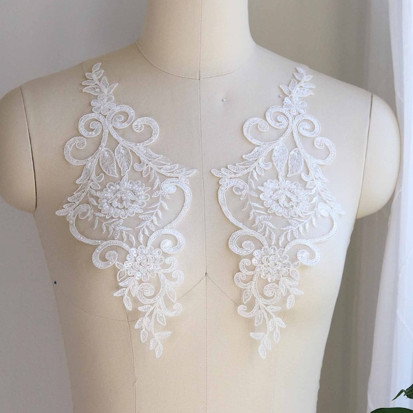 2069 Beaded Wedding Dress Lace Applique, Ivory Lace Applique, Bridal Lace Applique, Lace Applique, Bridal Veil Lace Applique, Wedding Gown