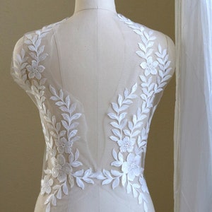 2276 COTTON LEAF Pailletten Spitzen Applikation für Romantisches Brautkleid, Boho Brautkleider, Schlichte Elegante Schleier Spitzenapplikation Ivory Oversize Spitze
