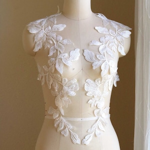 2288 FOGLIA DI PAILLETTES BIANCA Applique in pizzo per abito da sposa romantico, abiti da sposa boho, veli semplici ed eleganti Applique in pizzo avorio oversize