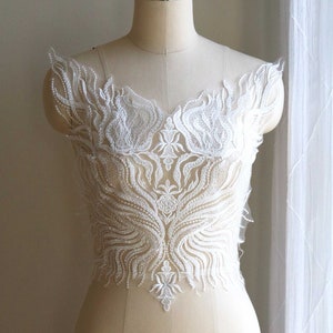 2106 Bodice Lace Applique for Wedding Dress, Heavy Beaded Lace Applique, Wedding Dress Lace Applique, V Neck Lace, Light Ivory, Sequin Lace