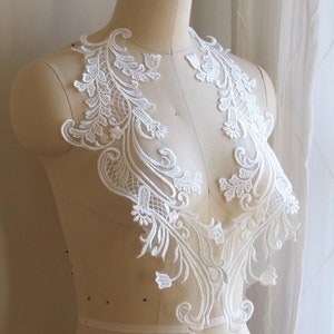2099 Pair Lace Applique for Wedding Dress, Bridal Lace Applique, Light Ivory Lace Applique, Embroidered Bridal Lace Applique