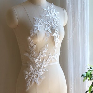 2161 Leaf Lace Applique, Light Ivory Lace Applique, Lace Applique for Wedding Dress, Bridal Gown Lace, Lace for Bridal Veil, Bridal Lace