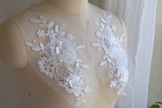 2078 off White Lace Applique 3D Bridal Lace Sequin Beaded | Etsy