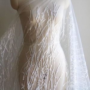 M006 Spitzenstoff, Spitzenstoff für Hochzeitskleid, Spitzenstoff Meterware, Ivory Spitzenstoff, Zweige Spitzenstoff, Brautkleidspitze