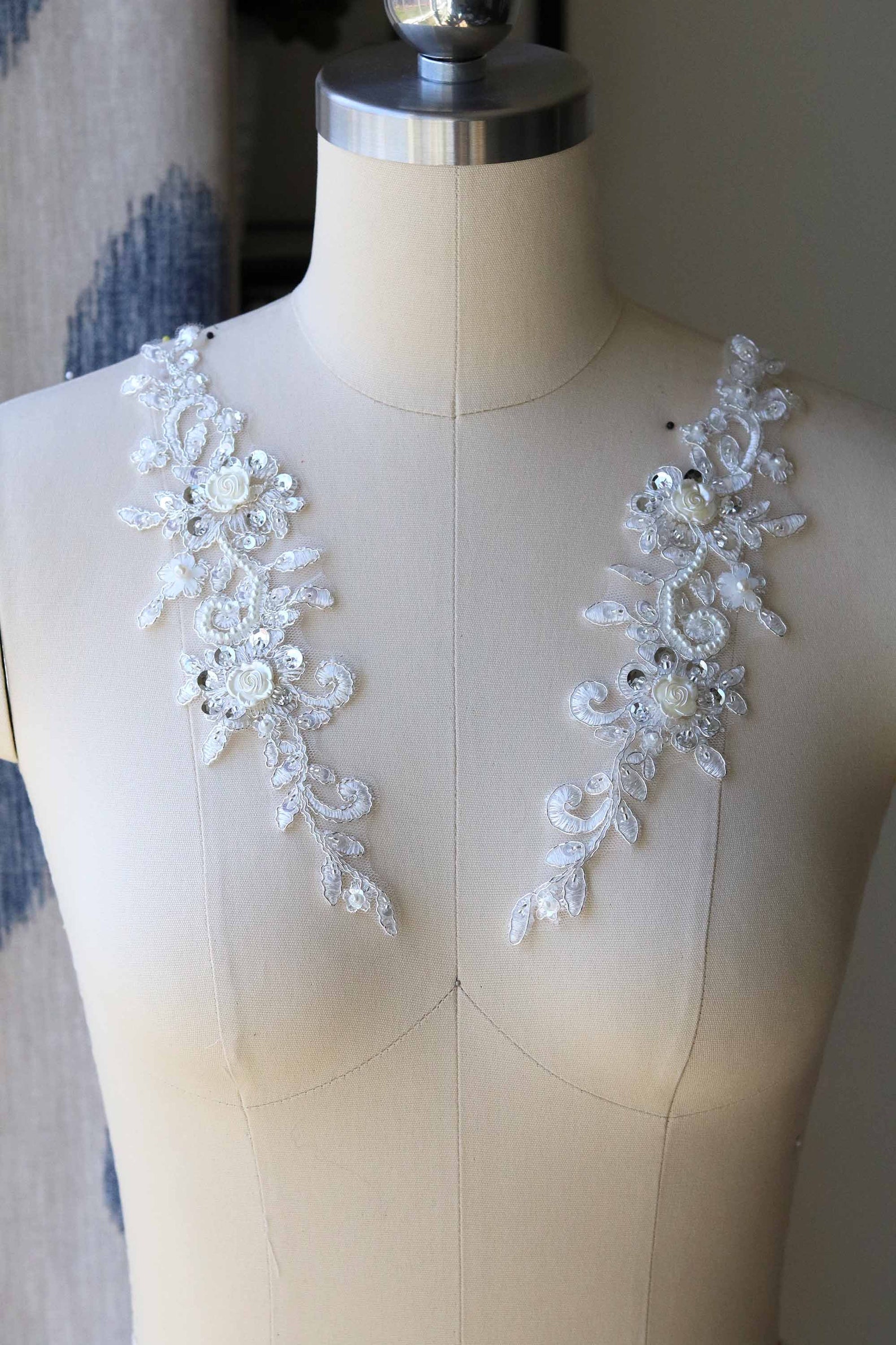 2027 Silver White Lace Applique Hand Sewn Lace Applique off Etsy