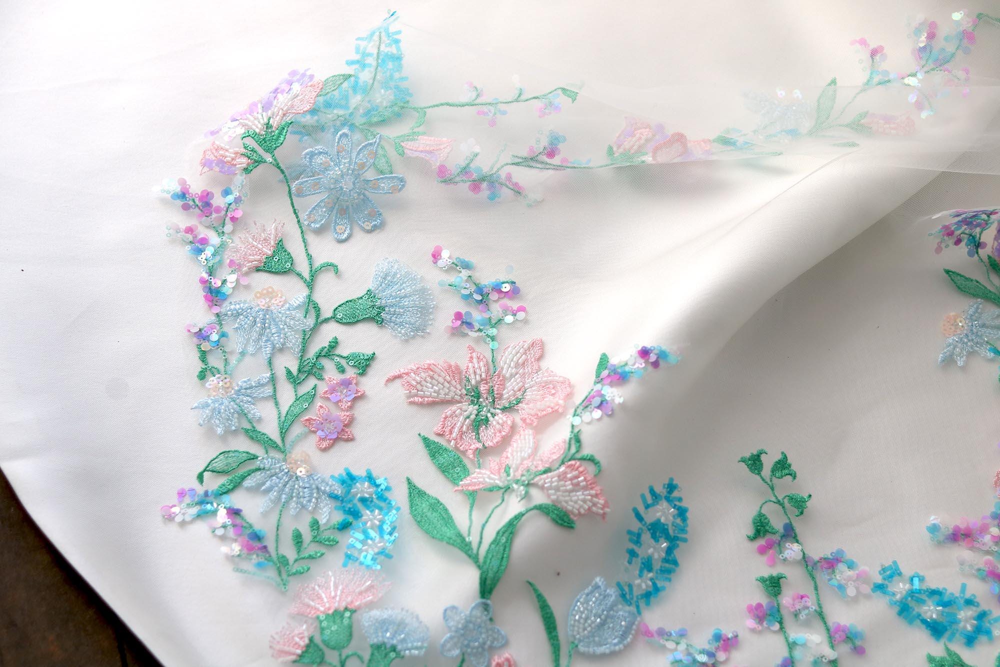 Turquoise Green Pink Blue Wedding Veil, Sequin Beaded Wild  display picture 1