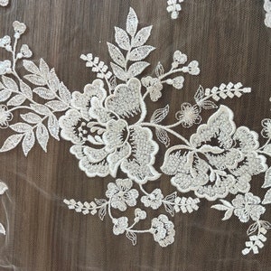 009 Perlen Braut Spitze Applikation, Braut Schulter Spitze, helles Elfenbein Brautkleid Spitze Applikation, Braut Ärmel Spitze Paar