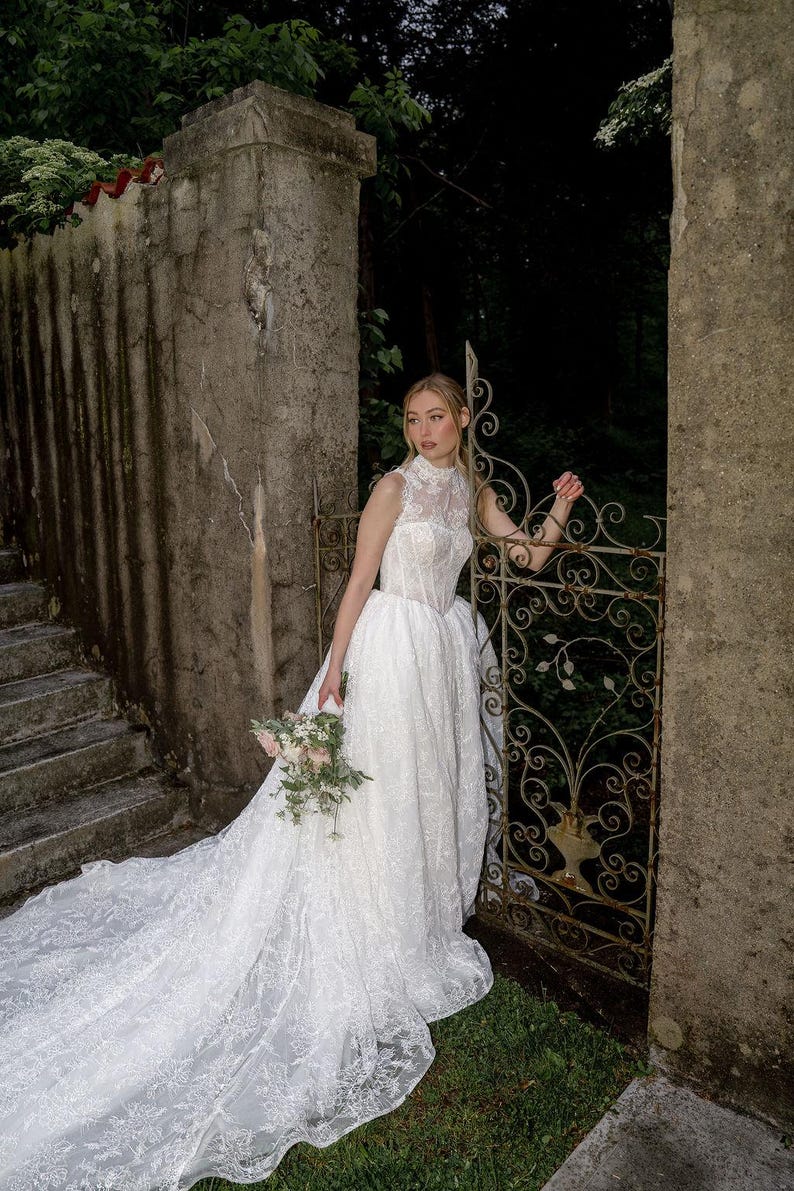 Basque Bolero Basque Waist Lace Ball Gown Wedding Dress With High Neck Lace Bolero - Etsy