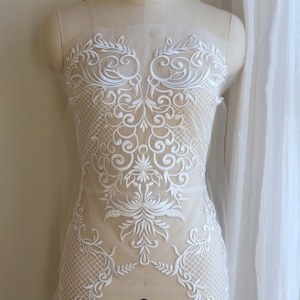 Aplique de encaje con corpiño grueso 2093 para vestido de novia, aplique de encaje blanco roto, aplique de encaje nupcial bordado, encaje para vestido de novia estilo sirena