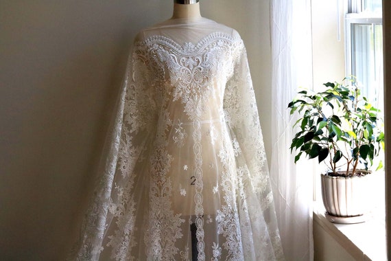 M010 Beaded Lace Fabric, Wedding Dress Lace, Bridal Gown Lace Fabric, off  White Lace, Sequin Beaded Lace Fabric, Embroidered Lace Fabric - Etsy