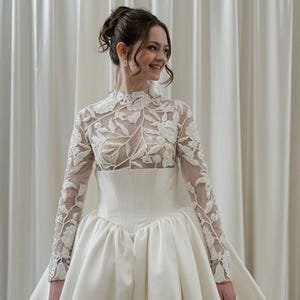 fitted lace wedding dress Corset Long Sleeve