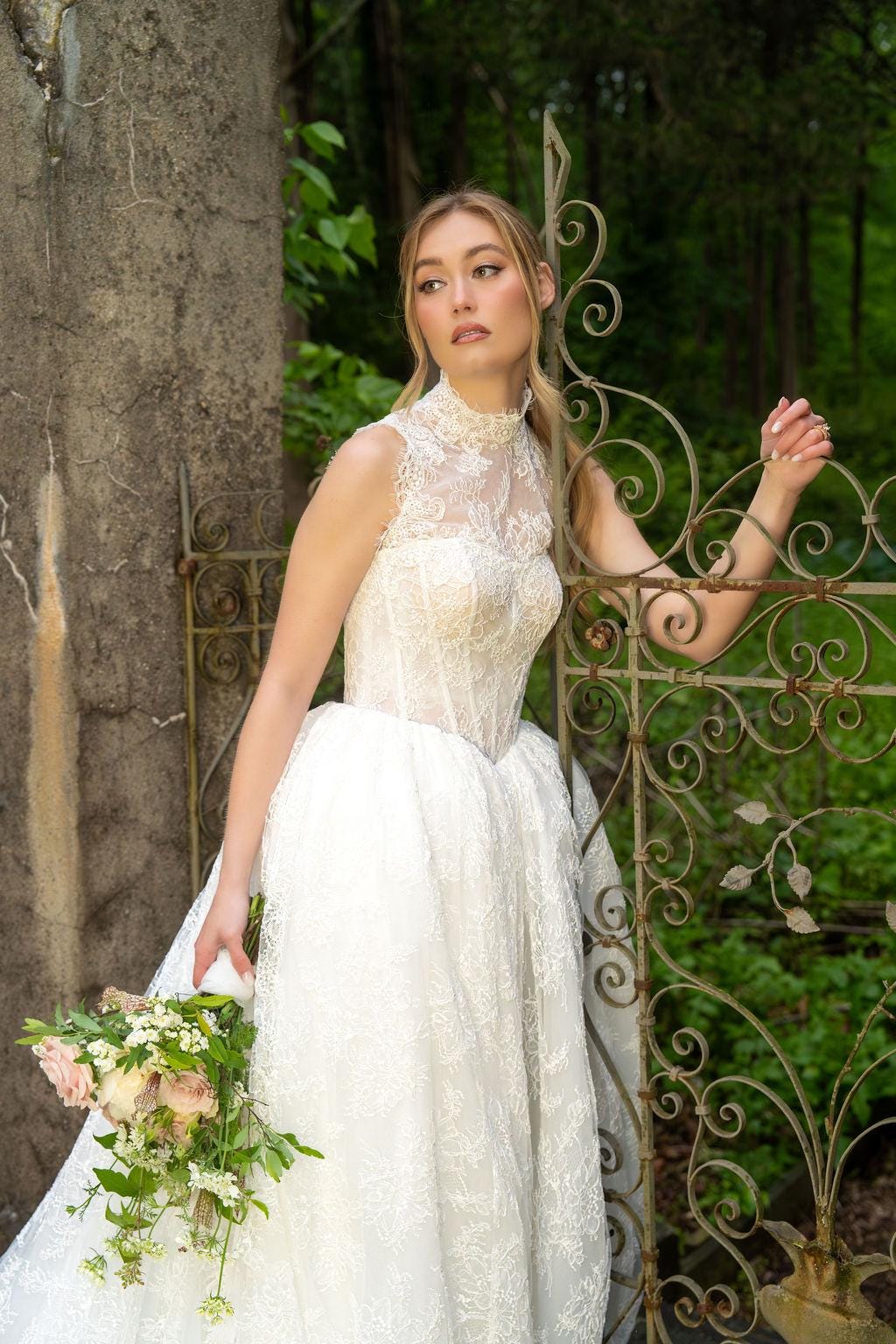 High Lace Ball Gown Wedding Dress