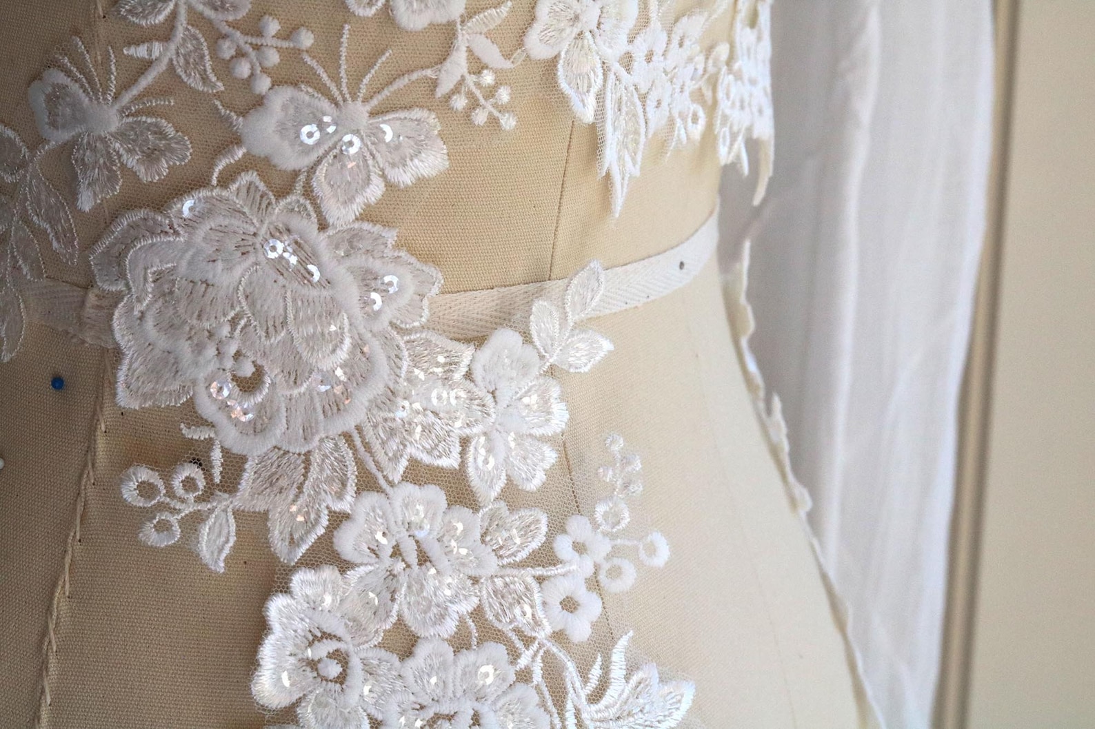 2227 Large White Lace Applique Sequin Beaded Lace Applique Etsy