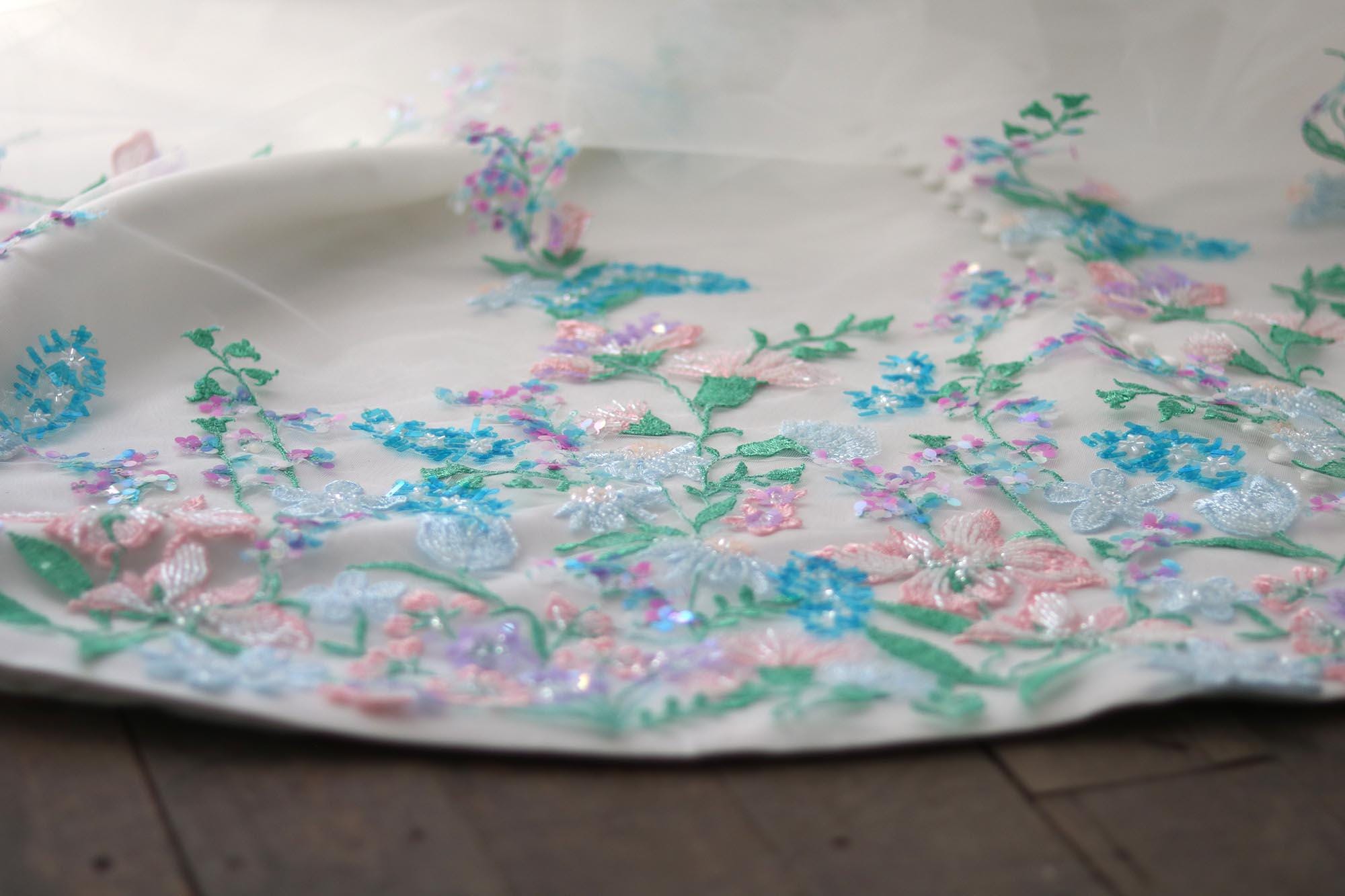 Turquoise Green Pink Blue Wedding Veil, Sequin Beaded Wild  display picture 3