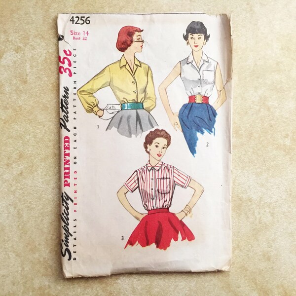 Simplicity 4256 Blouse Sewing Pattern Vintage 1950s