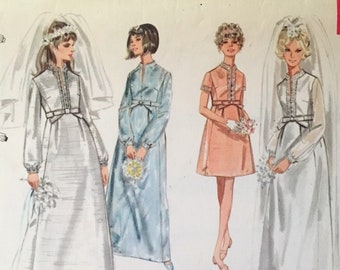 Butterick 5284 Vintage Late 60s Early 70s Sewing Pattern for Low Empire Wedding Dress Formal Dress Gown