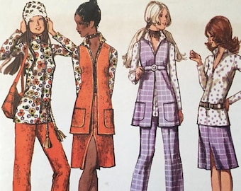 Patrón de costura Simplicity 9266 de 1971 para conjunto de blusa, chaleco, falda y pantalones, estilo vintage de los años 70 (VFG)
