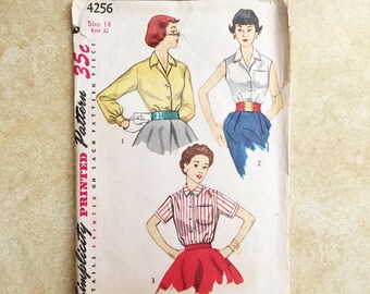 Patrón de costura para blusa Simplicity 4256, estilo vintage de los años 50, muy buen estado.