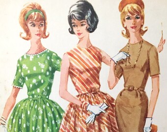 Patrón de costura fácil McCalls 6146 Vintage 1961 para vestido ajustado y acampanado y vestido tubo VFG