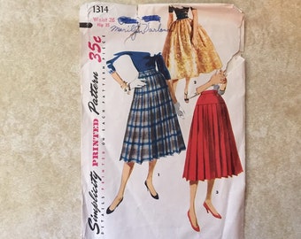 Simplicity 1314 1955 Vintage Pleated Gathered Skirt Sewing Patterns VFG