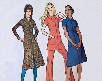Patrón de costura vintage McCall's 2951 de 1971 para vestido túnica de cintura alta y pantalones (VFG)