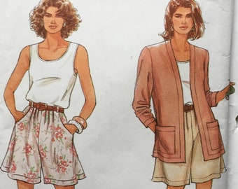 Simplicity 7778 Vintage 1992 Shorts Tank and Cardigan Jacket Sewing Pattern Size A PT-XL UNCUT