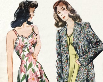 Patrón de costura Simplicity 4624 Vintage de los años 40 para traje de baño y abrigo de playa (VFG)